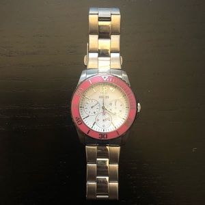 Silver and pink GUESS watch